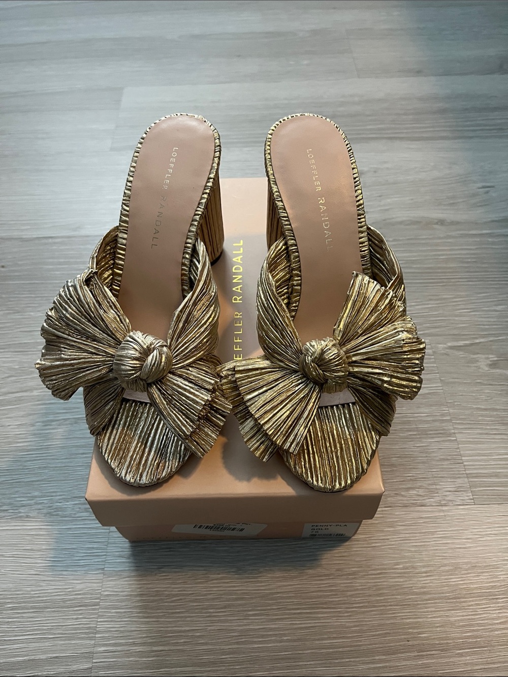 Loeffler Randall Metallic Gold Knot Bow Mules